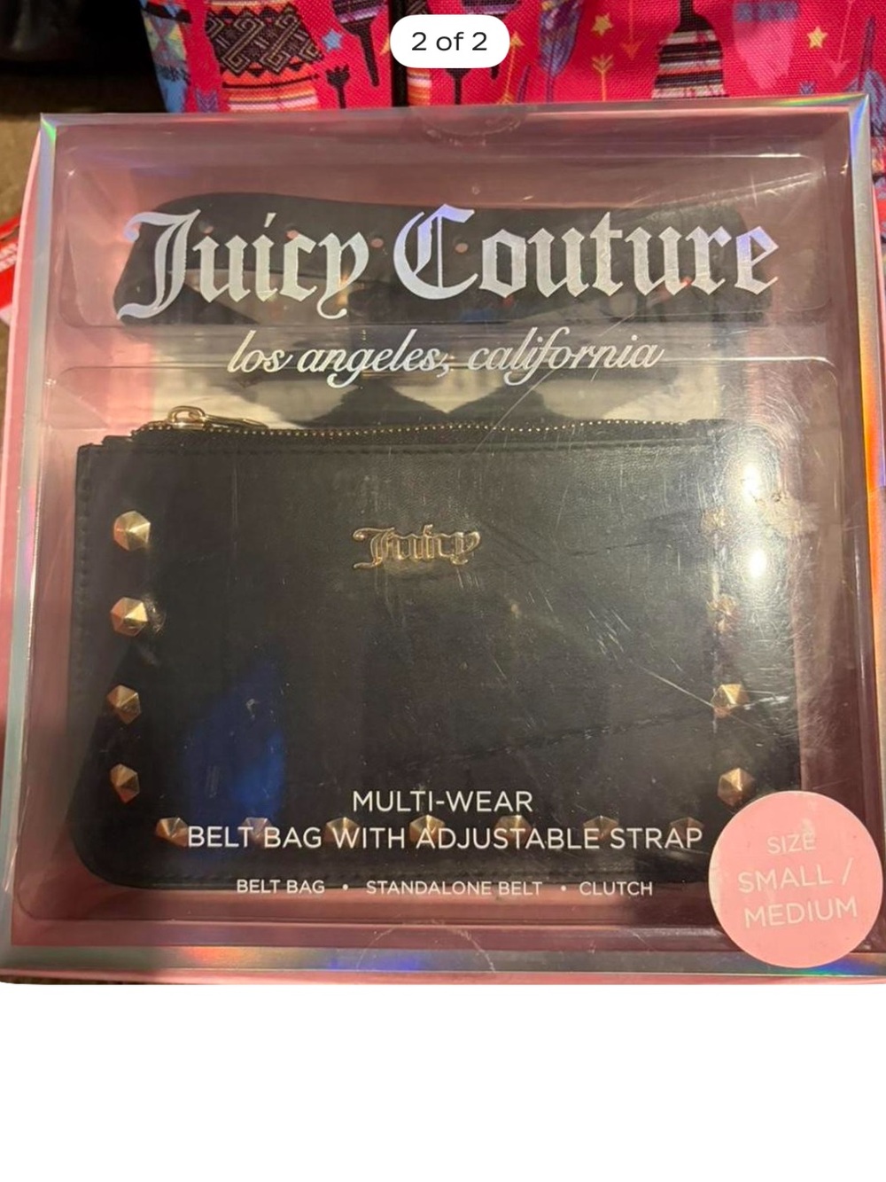 Juicy Couture Pink and Gold Multi-Wear Belt Bag Packaging